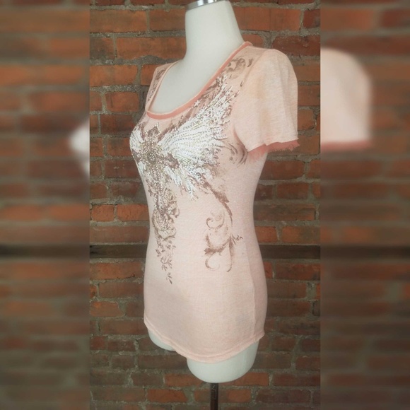 SOLD Miss Me Women's Top T-Shirt Peach Beads - Picture 3 of 7
